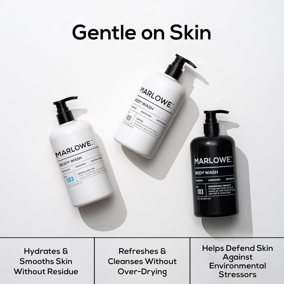 MARLOWE. Men's Body Wash, 15 oz Pump, Energizing & Refreshing Shower Gel, Moisturizes & Nourishes