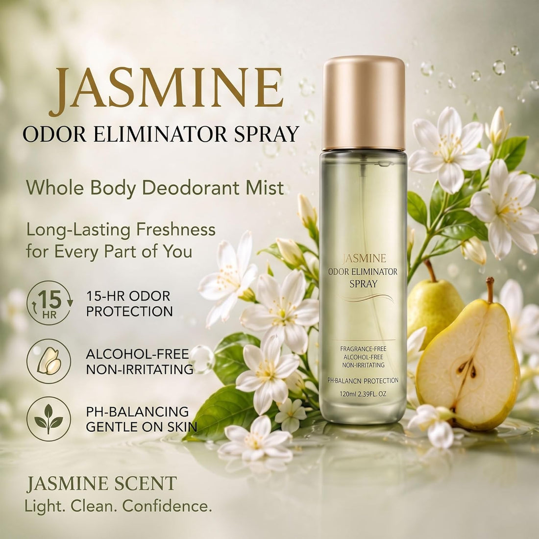 Jasmine Scent Spray & Body Mist, Long-Lasting Whole Body Deodorant for Women & Men